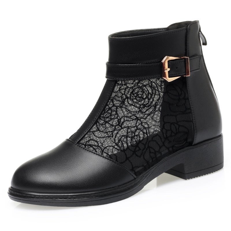 Summer Mesh Boots Women'S Sandals Mesh Sandals Mid Heel Closed Toe Ankle Boots Single Boots Hollow Out Women'S Shoes Plus Size Mom Shoes - Image 1