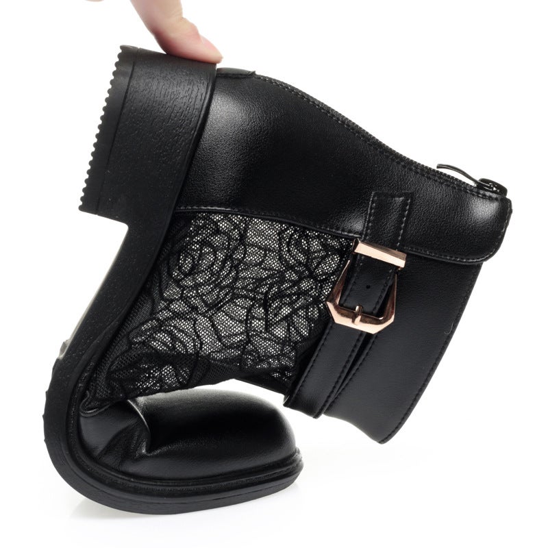 Summer Mesh Boots Women'S Sandals Mesh Sandals Mid Heel Closed Toe Ankle Boots Single Boots Hollow Out Women'S Shoes Plus Size Mom Shoes - Image 5