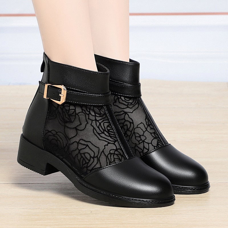 Summer Mesh Boots Women'S Sandals Mesh Sandals Mid Heel Closed Toe Ankle Boots Single Boots Hollow Out Women'S Shoes Plus Size Mom Shoes - Image 4