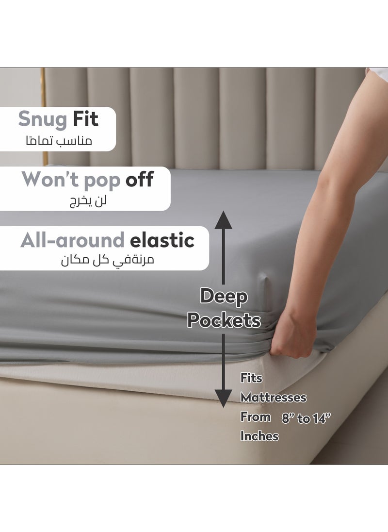 Donetella Bedding Fitted Sheet - Fits 180x200 Cm For King Bed - 3 Pcs (1 Fitted Sheet and 2 Pillowcases) - 35 Cm Deep Pocket - Solid Bed Sheet  - Image 2