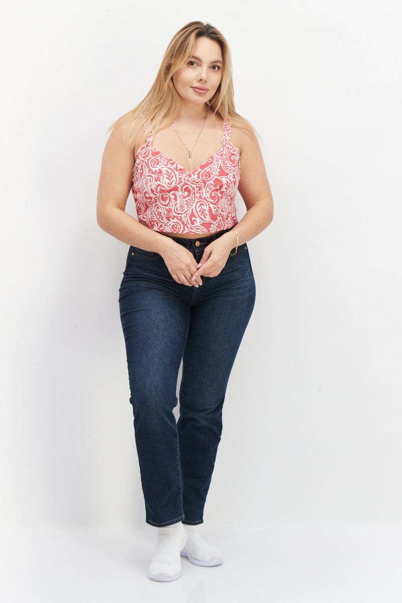 rvca Women Sweetheart Neck Sleeveless Paisley Tank Top, Red - Image 3