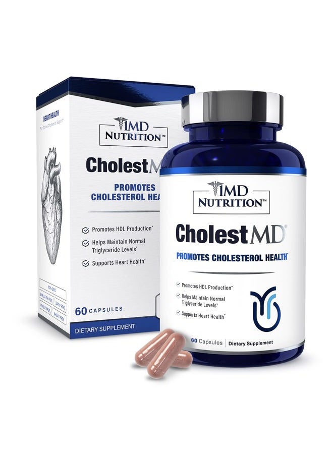 1MD Nutrition CholestMD - Support Healthy HDL & LDL Cholesterol Levels, Boost Heart Health | with Olive Leaf Extract, Bergavit, Niacin, Garlic | 60 Capsules - Image 1