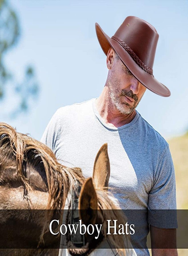 Igtazy Cowboy Hats for Men and Women, Western Leather Outback Wide Brim Rain Cap (Brown) - Image 5