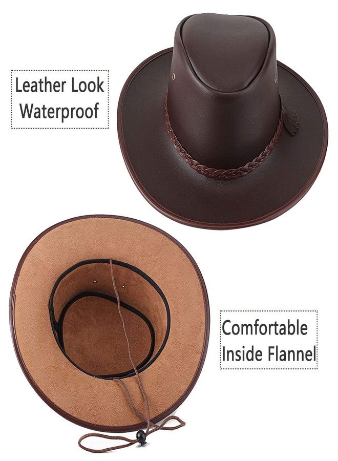 Igtazy Cowboy Hats for Men and Women, Western Leather Outback Wide Brim Rain Cap (Brown) - Image 3
