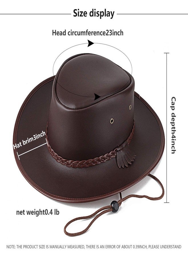 Igtazy Cowboy Hats for Men and Women, Western Leather Outback Wide Brim Rain Cap (Brown) - Image 2
