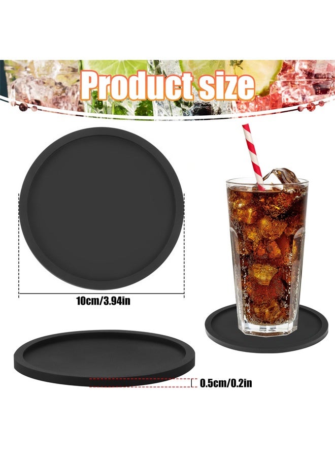 6 Pcs Silicone Coasters for Drinks, Black Round Mugs Coasters, Drink Coasters Pads Mats Non Slip for Coffee Beer Mug Wine Glass Home and Bar Coasters - Image 2