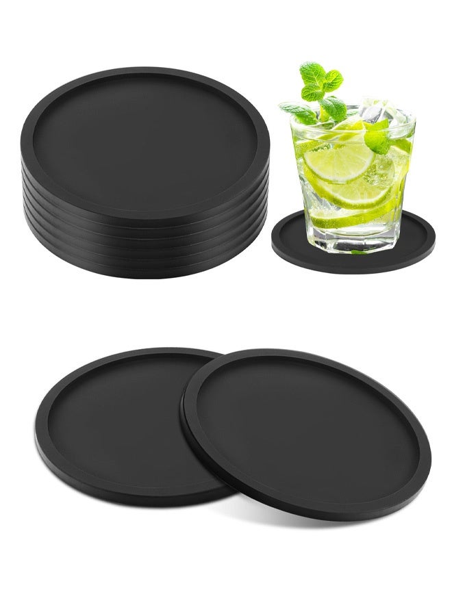 6 Pcs Silicone Coasters for Drinks, Black Round Mugs Coasters, Drink Coasters Pads Mats Non Slip for Coffee Beer Mug Wine Glass Home and Bar Coasters - Image 1