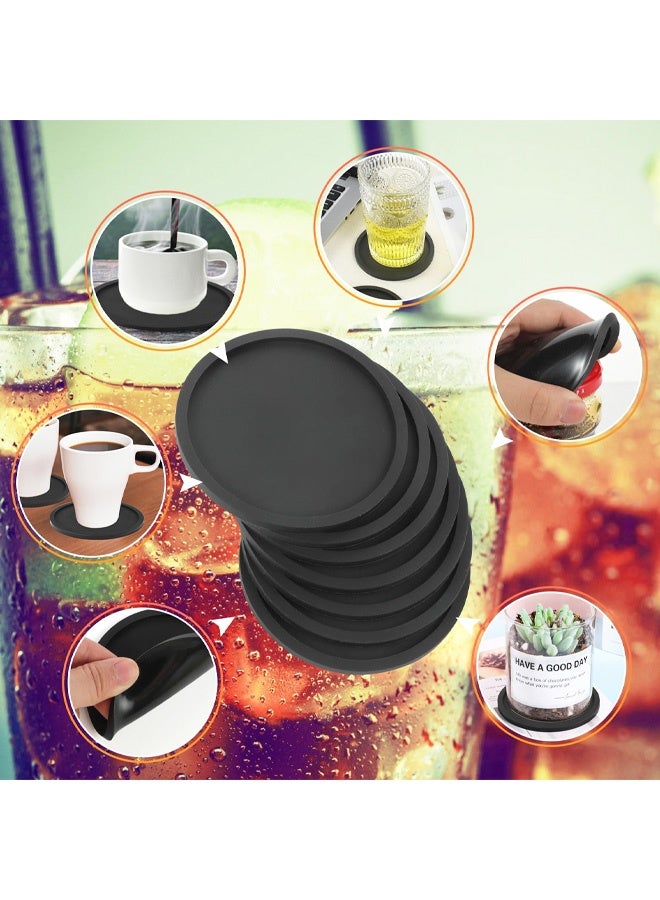 6 Pcs Silicone Coasters for Drinks, Black Round Mugs Coasters, Drink Coasters Pads Mats Non Slip for Coffee Beer Mug Wine Glass Home and Bar Coasters - Image 3