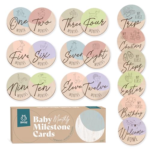HIPPOTALE Wooden Baby Milestone Signs – 1-12 Month Cards for Photoshoot Props, Gender-Neutral Design, Extra Occasion Cards, Suitable for Documenting Growth - Durable & Designed for Boys and Girls - Image 1