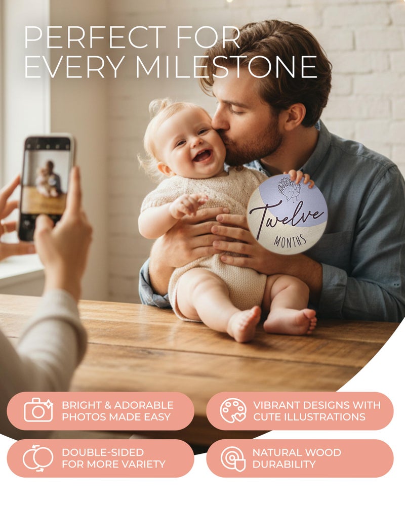 HIPPOTALE Wooden Baby Milestone Signs – 1-12 Month Cards for Photoshoot Props, Gender-Neutral Design, Extra Occasion Cards, Suitable for Documenting Growth - Durable & Designed for Boys and Girls - Image 4