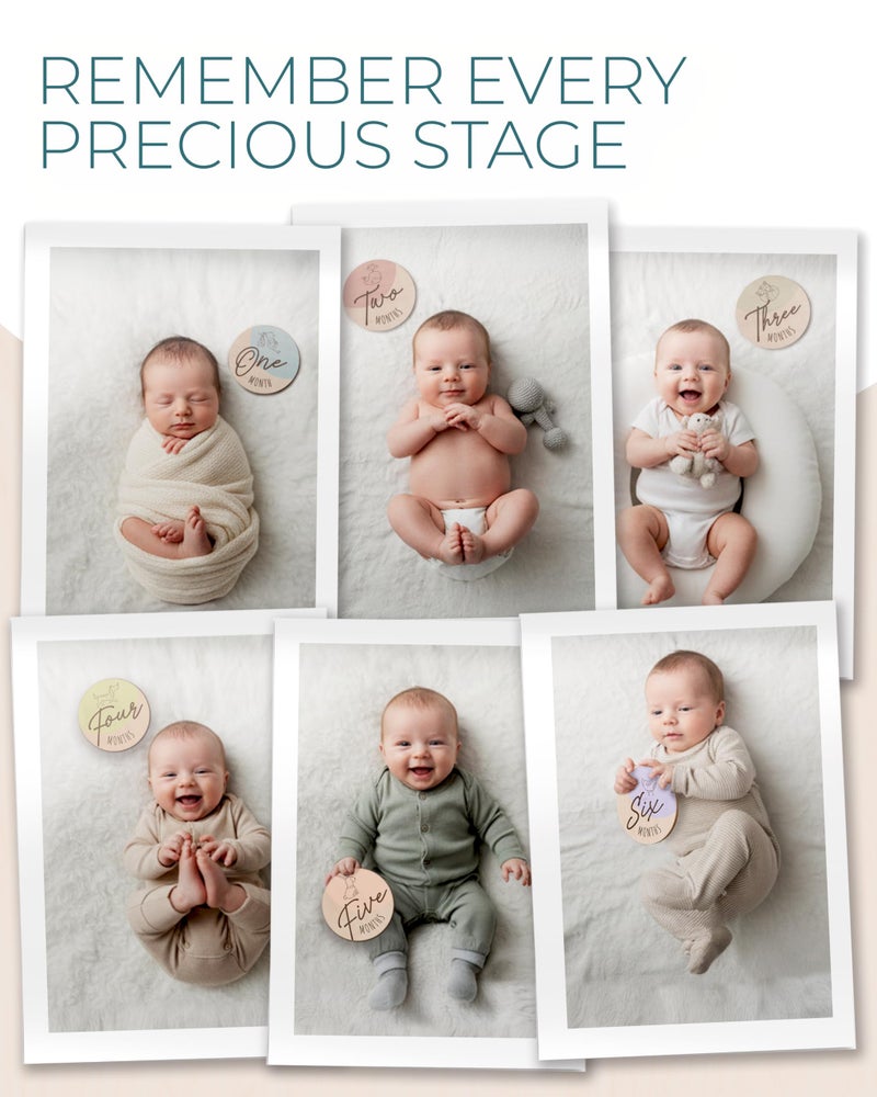 HIPPOTALE Wooden Baby Milestone Signs – 1-12 Month Cards for Photoshoot Props, Gender-Neutral Design, Extra Occasion Cards, Suitable for Documenting Growth - Durable & Designed for Boys and Girls - Image 5