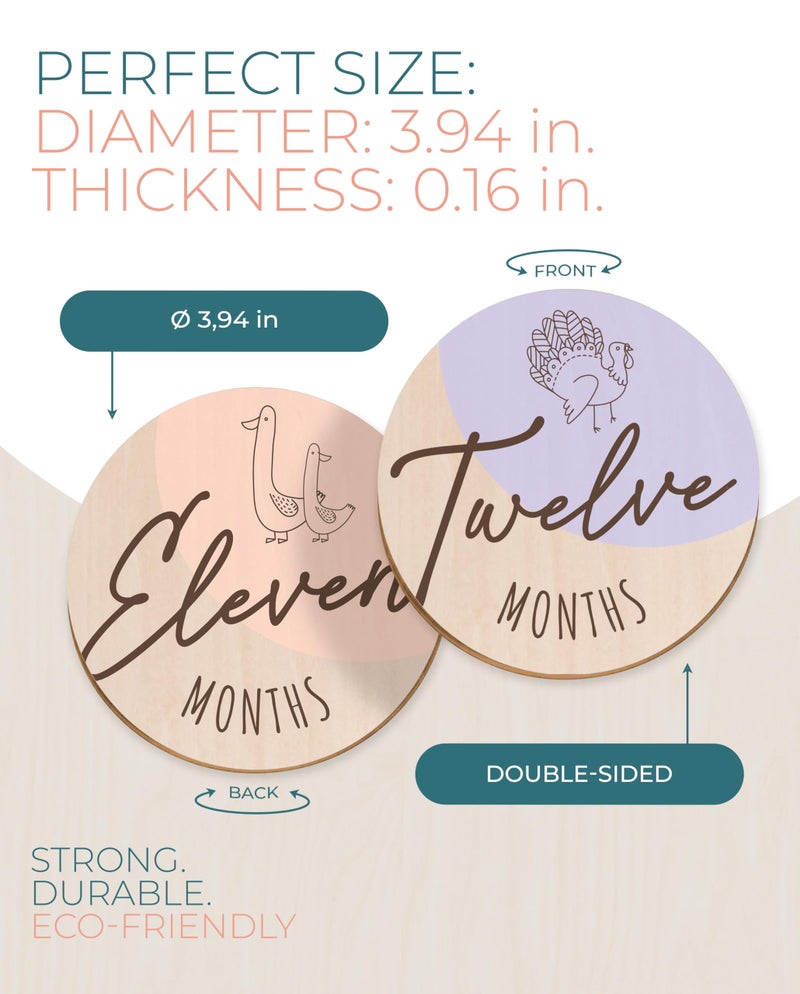 HIPPOTALE Wooden Baby Milestone Signs – 1-12 Month Cards for Photoshoot Props, Gender-Neutral Design, Extra Occasion Cards, Suitable for Documenting Growth - Durable & Designed for Boys and Girls - Image 3