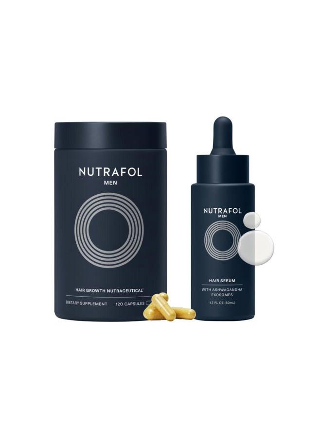 NUTRAFOL مكمل نمو الشعر للرجال وسيروم الشعر، مختبر سريرياً لزيادة السمك والقوة المرئية - إمداد لمدة شهر واحد، زجاجة 1.7 أونصة سائلة - Image 1