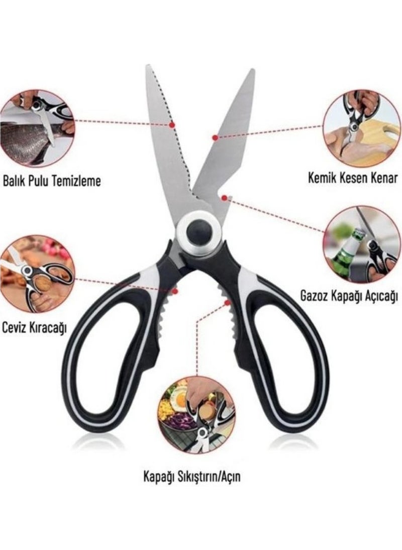 Afili Home - Kitchen Scissors, Multifunctional Professional Kitchen Scissors, Kitchen Scissors with Cover, Chicken Scissors, Vegetable Scissors, Fish Scale Kitchen Scissors - Image 1