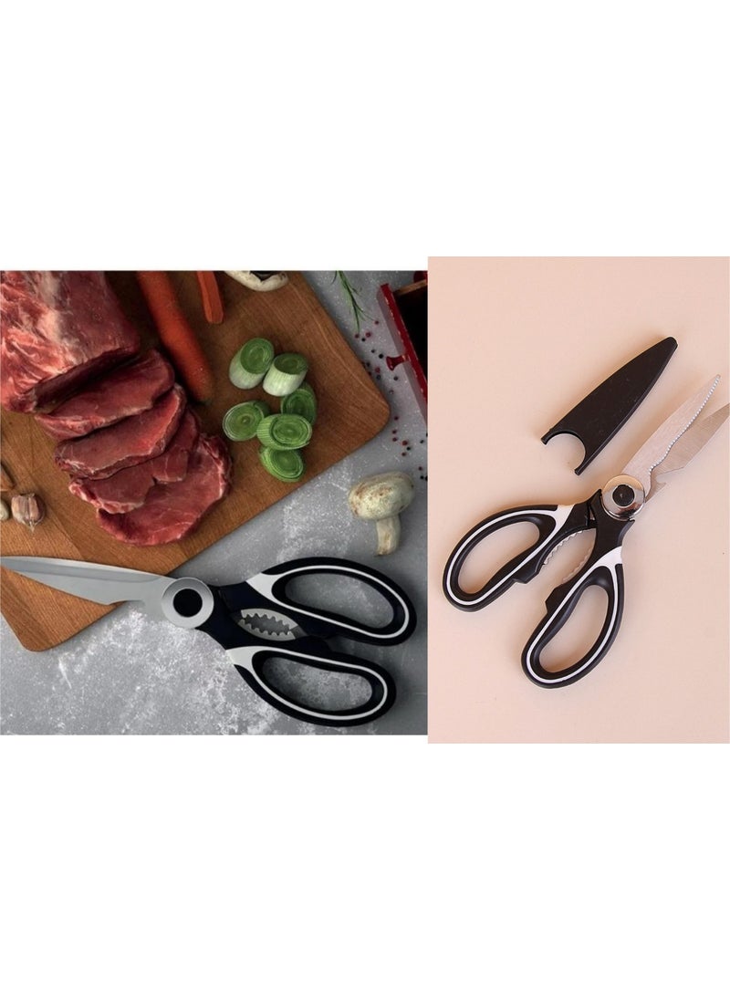 Afili Home - Kitchen Scissors, Multifunctional Professional Kitchen Scissors, Kitchen Scissors with Cover, Chicken Scissors, Vegetable Scissors, Fish Scale Kitchen Scissors - Image 1
