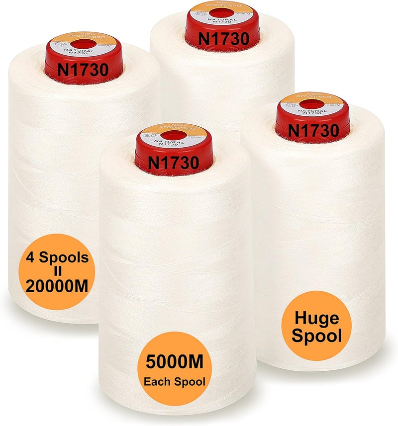 New brothread - 30 Options - 4 Large Cones of 5500Y (5000M) Each All Purpose Spun Polyester Thread 40S/2 (Tex27) for Serger, Overlock, Quilting, Piecing and Sewing - Natural - Image 1