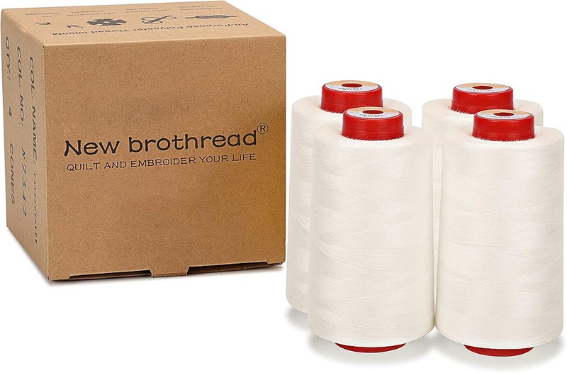 New brothread - 30 Options - 4 Large Cones of 5500Y (5000M) Each All Purpose Spun Polyester Thread 40S/2 (Tex27) for Serger, Overlock, Quilting, Piecing and Sewing - Natural - Image 3