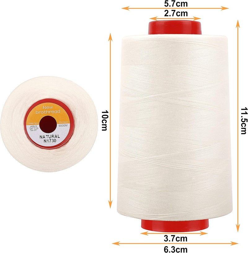 New brothread - 30 Options - 4 Large Cones of 5500Y (5000M) Each All Purpose Spun Polyester Thread 40S/2 (Tex27) for Serger, Overlock, Quilting, Piecing and Sewing - Natural - Image 2