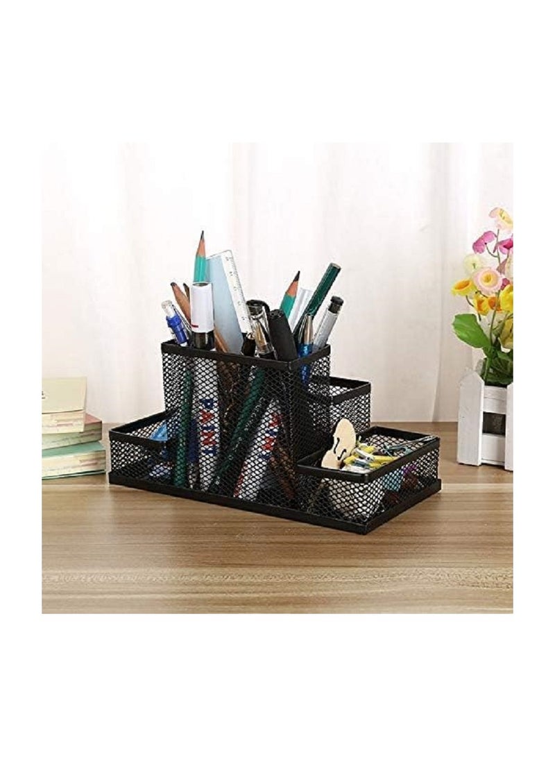منظم مكتبي شبكي معدني -وحامل للاقلام -والاوراق -ولوازم المكتب- منظم تخزين الإكسسوارات والمنزل والمدرسة - لون أسود- 4 أقسام - لون اسود - Image 2