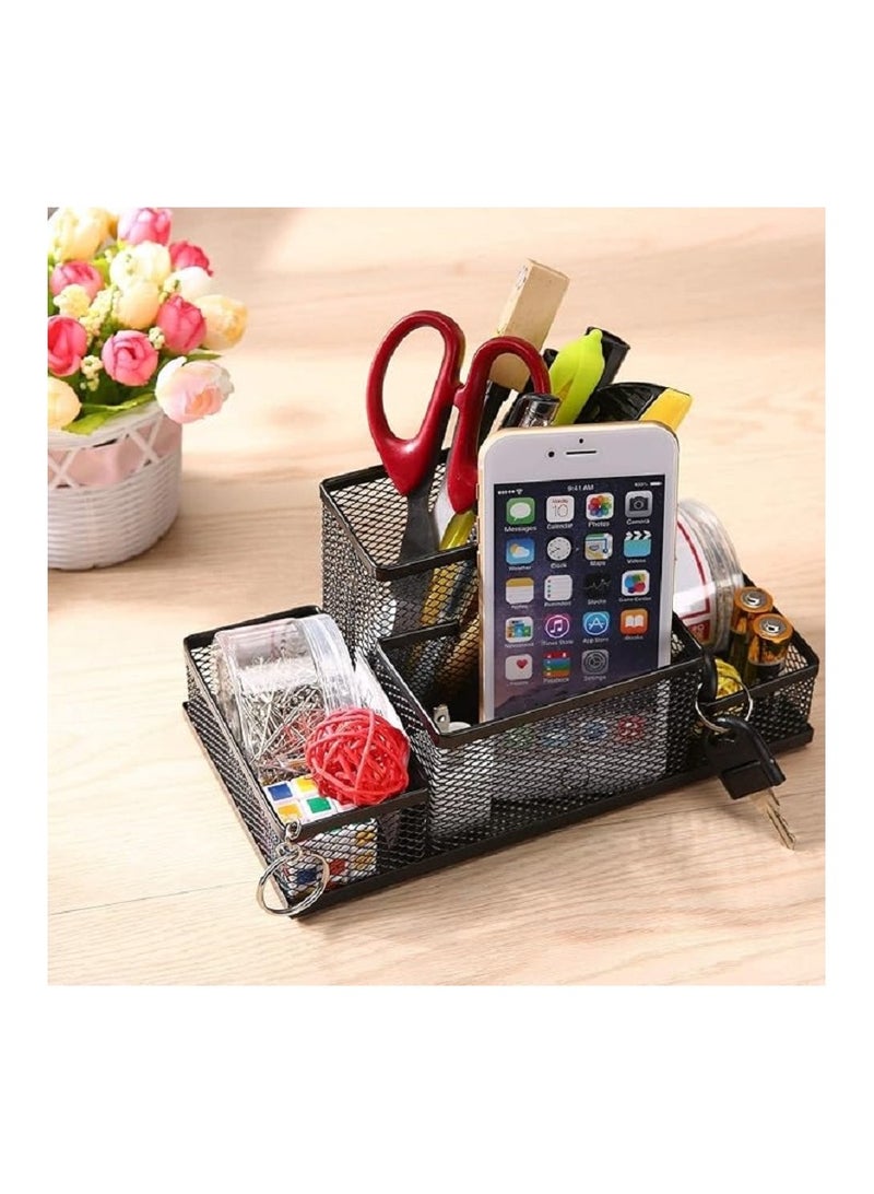 منظم مكتبي شبكي معدني -وحامل للاقلام -والاوراق -ولوازم المكتب- منظم تخزين الإكسسوارات والمنزل والمدرسة - لون أسود- 4 أقسام - لون اسود - Image 3