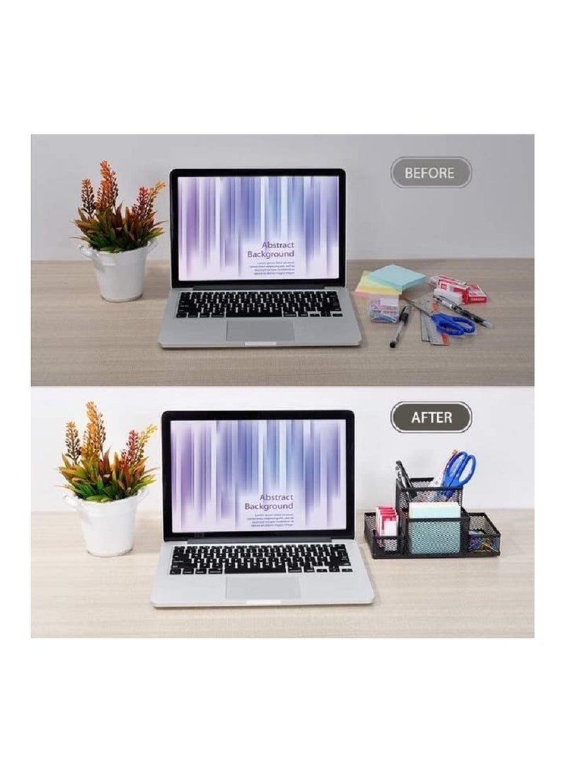 منظم مكتبي شبكي معدني -وحامل للاقلام -والاوراق -ولوازم المكتب- منظم تخزين الإكسسوارات والمنزل والمدرسة - لون أسود- 4 أقسام - لون اسود - Image 4