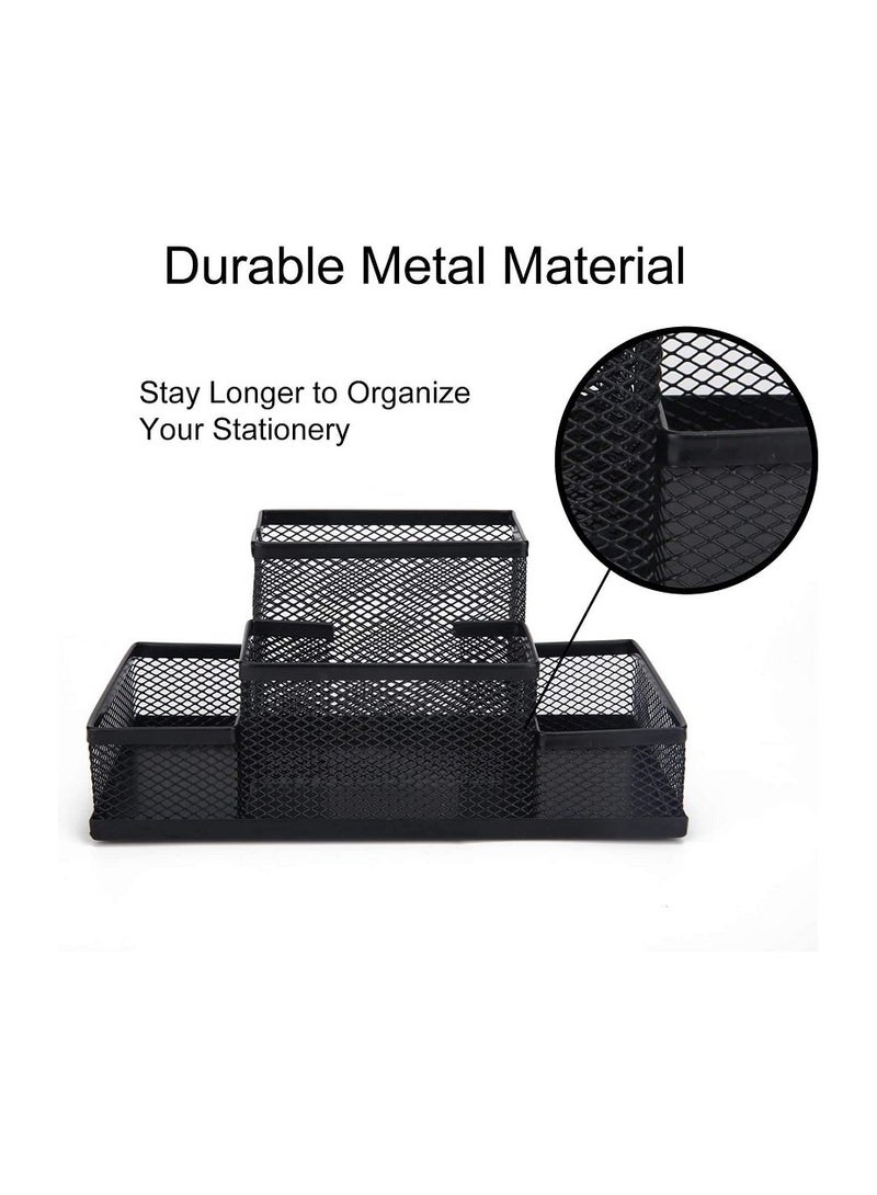 منظم مكتبي شبكي معدني -وحامل للاقلام -والاوراق -ولوازم المكتب- منظم تخزين الإكسسوارات والمنزل والمدرسة - لون أسود- 4 أقسام - لون اسود - Image 5
