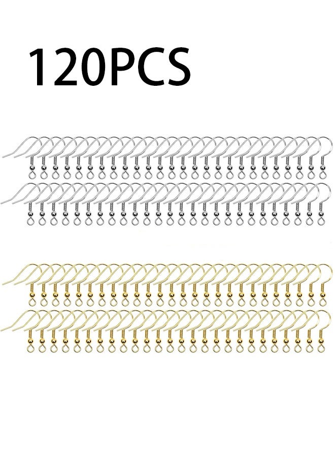 Hypoallergenic Earring Hooks, 120Pcs Earring Making Kit with Hypoallergenic Earring Hooks, for DIY Jewelry Making (Silver and Gold) - Image 1