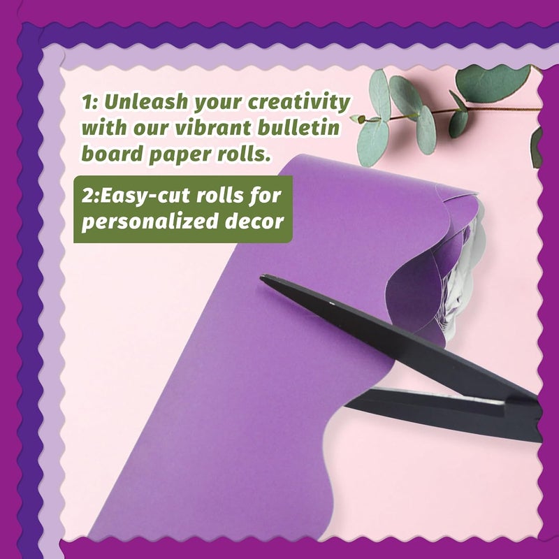 DASTTUIS Bulletin Board Borders - 8 Rolls 262.4 Ft Purple Scalloped Bulletin Board Borders for Classroom, School & Office Decor - Bulletin Board Decorations - Bulletin Board Trim - Image 3
