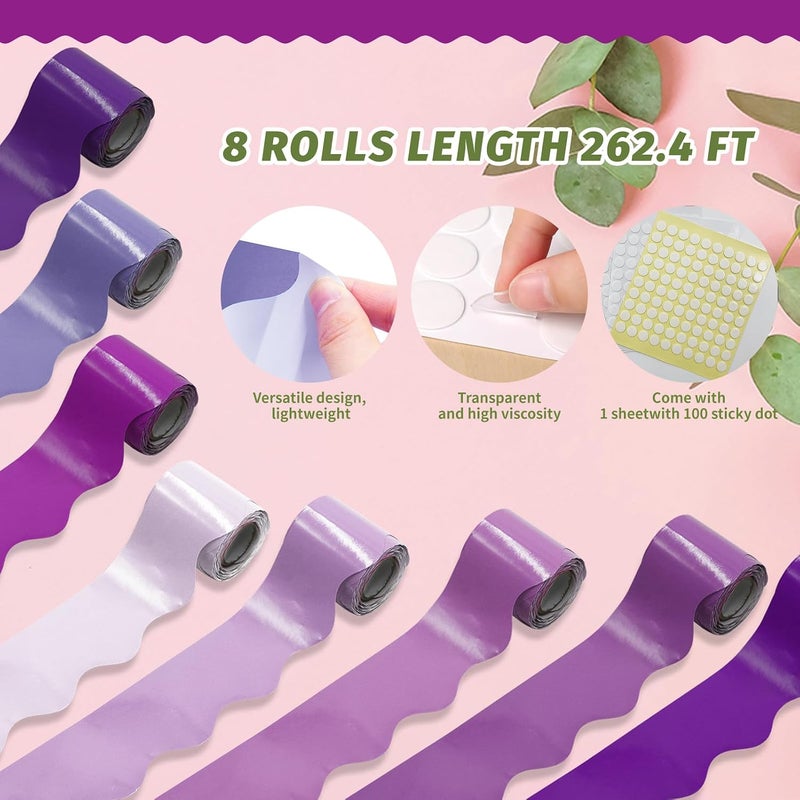DASTTUIS Bulletin Board Borders - 8 Rolls 262.4 Ft Purple Scalloped Bulletin Board Borders for Classroom, School & Office Decor - Bulletin Board Decorations - Bulletin Board Trim - Image 2