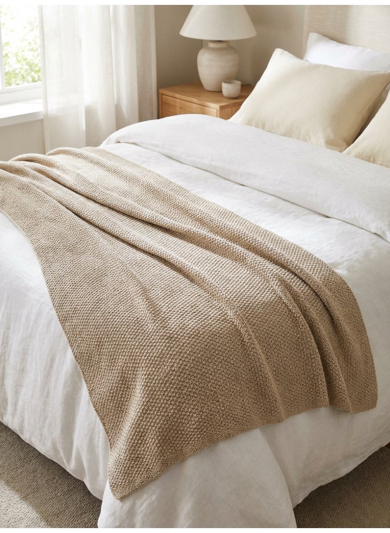 Ambrosia بطانية إمبريال قطن محبوكة بيج – 130 × 160 سم – 400 غم/م² - Image 3