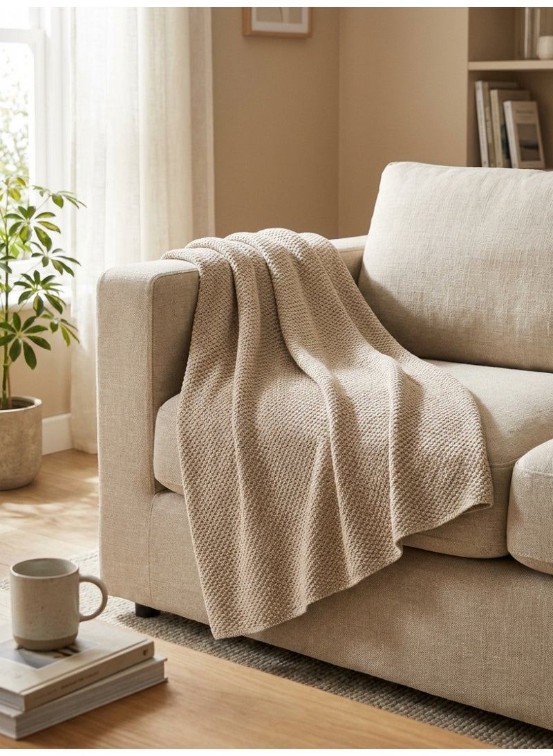 Ambrosia بطانية إمبريال قطن محبوكة بيج – 130 × 160 سم – 400 غم/م² - Image 4