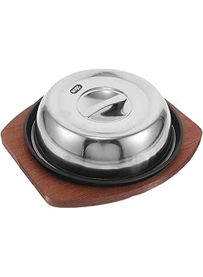 Cast Iron Steak Grill Pan Set 19cm Nonstick Stovetop Serving Plate With Lid - Image 1