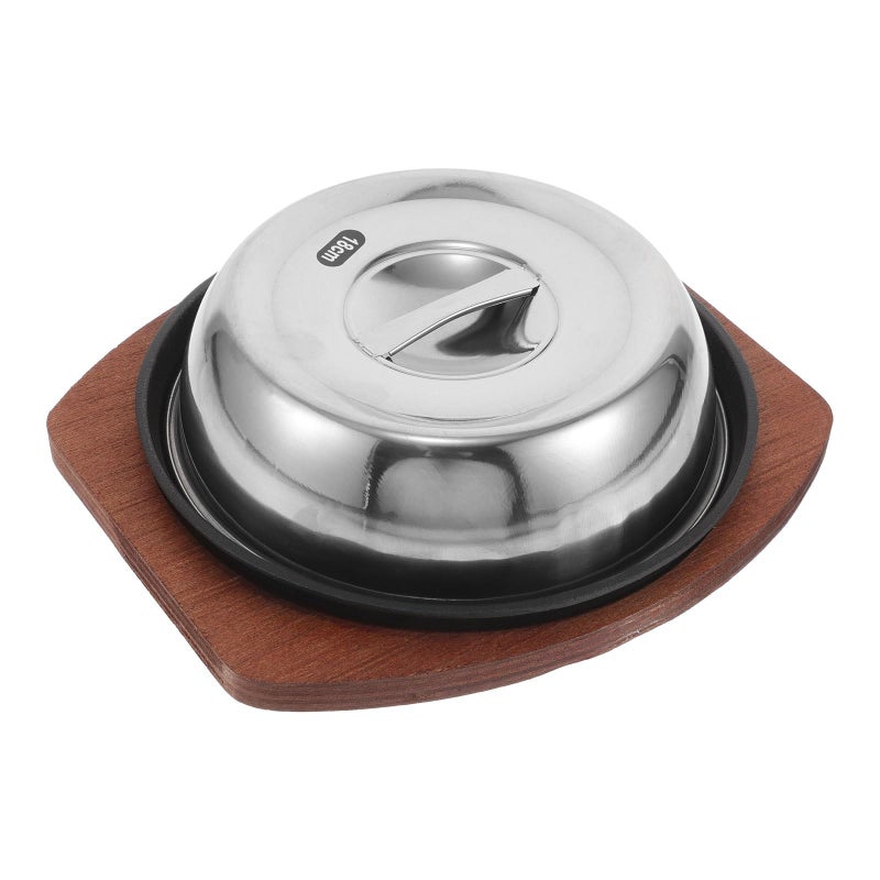 Cast Iron Steak Grill Pan Set 19cm Nonstick Stovetop Serving Plate With Lid - Image 2