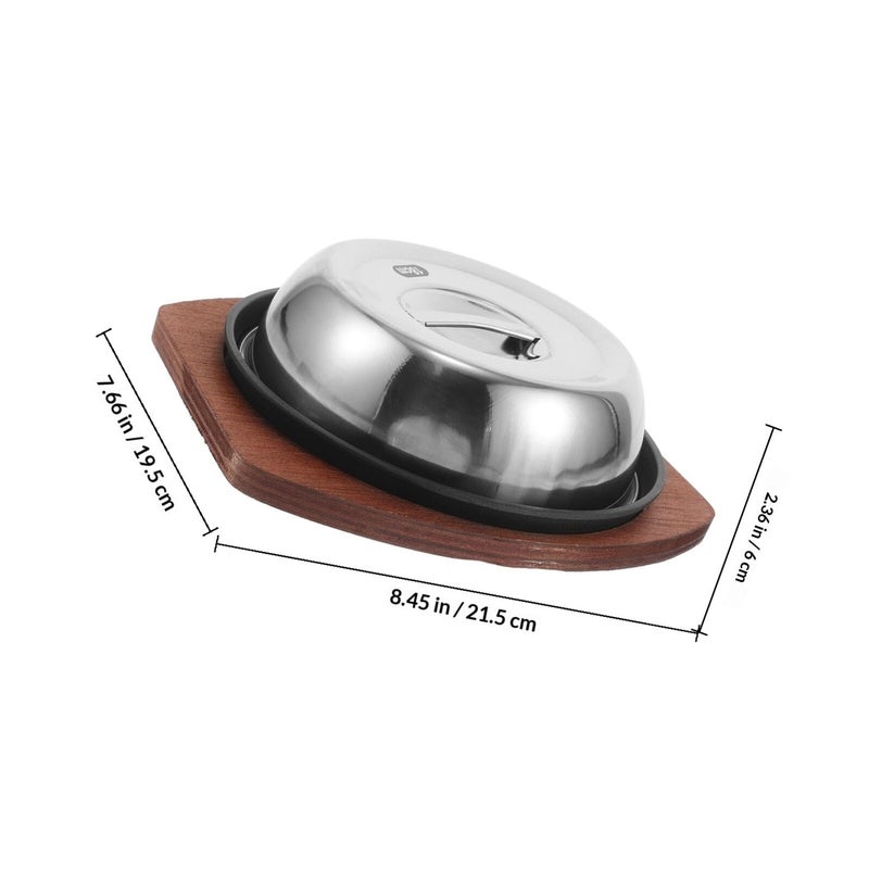 Cast Iron Steak Grill Pan Set 19cm Nonstick Stovetop Serving Plate With Lid - Image 3