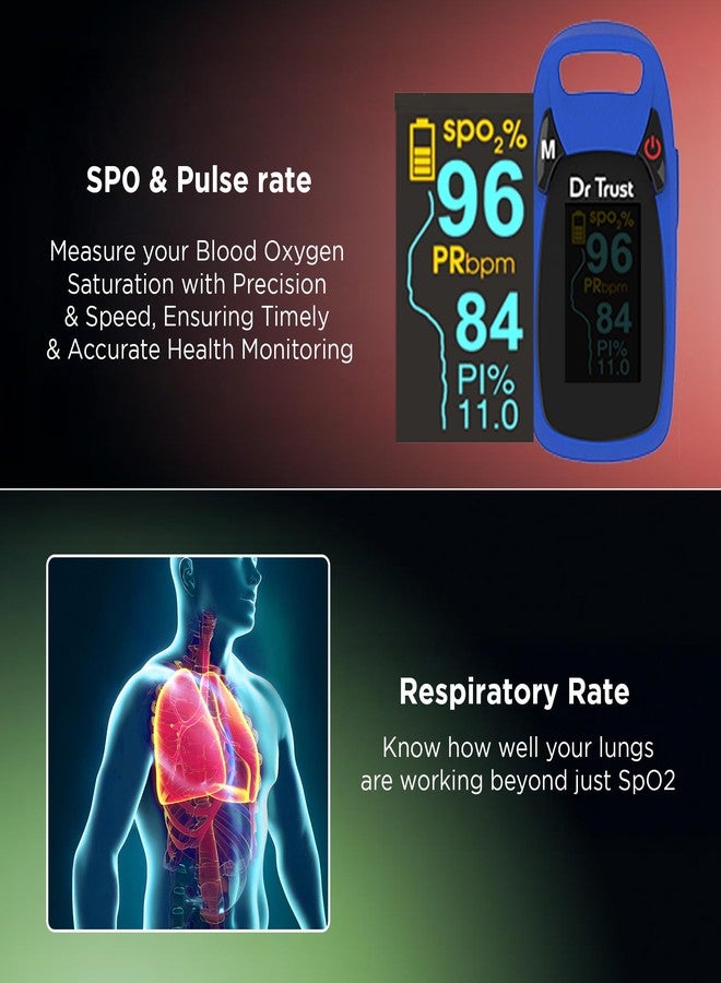 Dr Trust Professional Series Finger Tip Pulse Oximeter With Audio Visual Alarm and Respiratory Rate(Blue)-202 - Image 4
