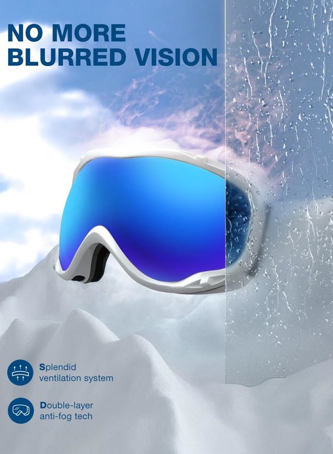 ZIONOR Lagopus Ski Snowboard Goggles UV Protection Anti fog Snow Goggles for Men Women Adult Youth VLT 12% White Frame Mirrored Blue Lens - Image 5