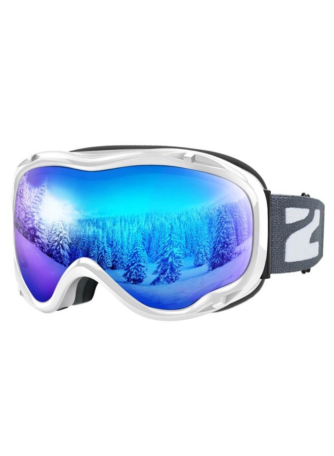 ZIONOR Lagopus Ski Snowboard Goggles UV Protection Anti fog Snow Goggles for Men Women Adult Youth VLT 12% White Frame Mirrored Blue Lens - Image 1