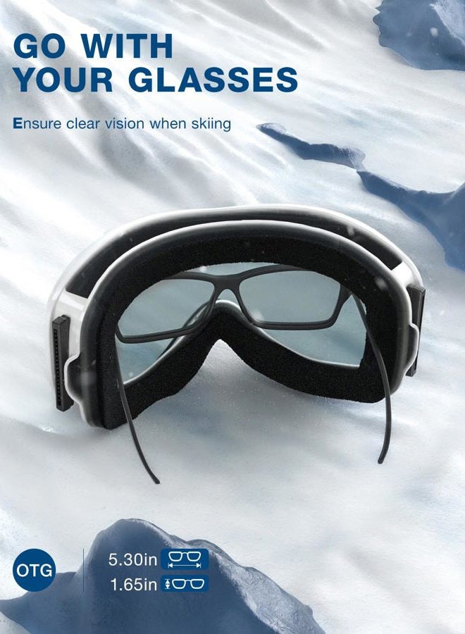 ZIONOR Lagopus Ski Snowboard Goggles UV Protection Anti fog Snow Goggles for Men Women Adult Youth VLT 12% White Frame Mirrored Blue Lens - Image 3