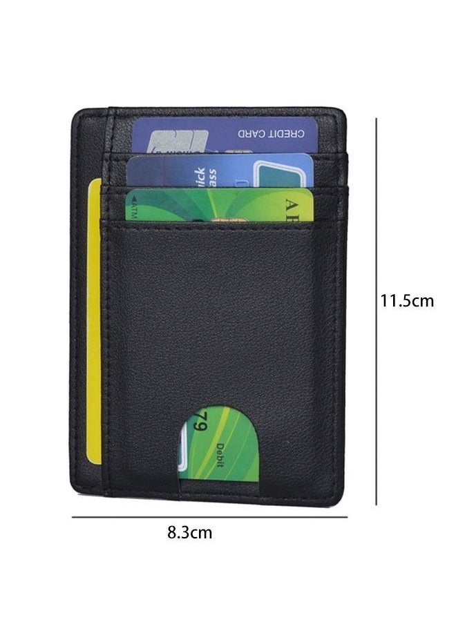 ماركة غير محددة متعددة الوظائف سليم الحد الأدنى جلد طبيعي الجبهة جيب محفظة كليب ، RFID حجب البسيطة بطاقة المال كليب محفظة (أسود)  - Image 2