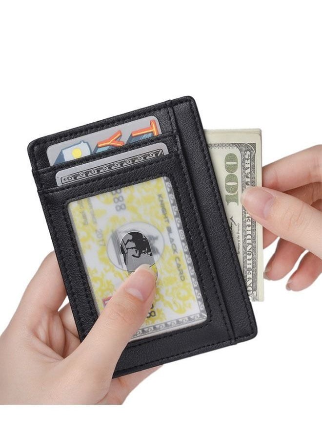 ماركة غير محددة متعددة الوظائف سليم الحد الأدنى جلد طبيعي الجبهة جيب محفظة كليب ، RFID حجب البسيطة بطاقة المال كليب محفظة (أسود)  - Image 5