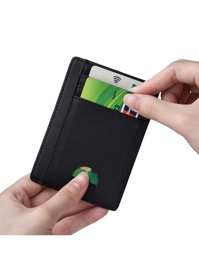 ماركة غير محددة متعددة الوظائف سليم الحد الأدنى جلد طبيعي الجبهة جيب محفظة كليب ، RFID حجب البسيطة بطاقة المال كليب محفظة (أسود)  - Image 3