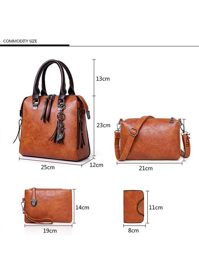 NIBEMINENT 4-Piece Double Zipper Bags Brown  - Image 5
