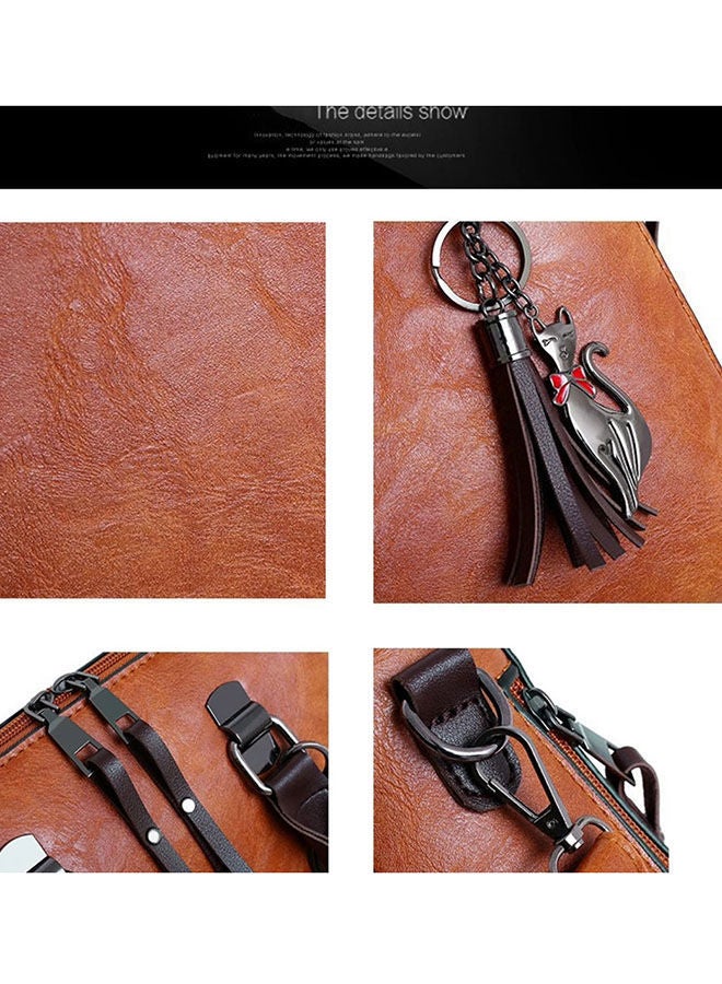NIBEMINENT 4-Piece Double Zipper Bags Brown  - Image 4
