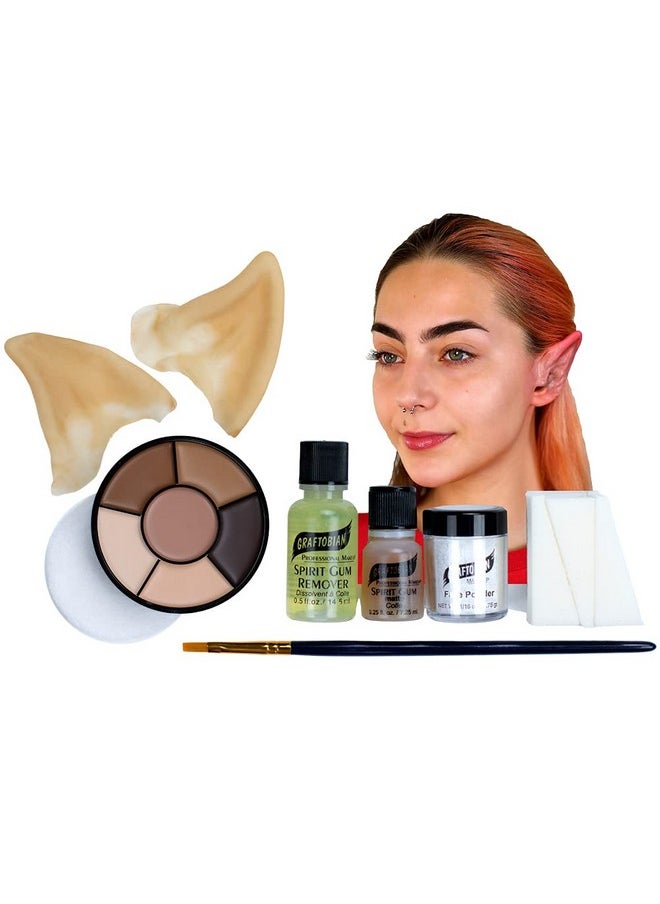 Graftobian - Graftobian Elf Ear Complete Makeup Kit - Elf Ears with Spirit Gum Adhesive and Skin Tone Makeup - for Cosplay, Halloween Costumes, & Theater - Full Color Instructions - Image 1