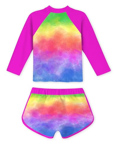 Vogseek 4 5 Little Girl Swimwear with Shorts 2 Pieces Girls Rose Red Beach Suit Palm Trees Rashguard for Girl Size 4-5 Swimsuit Long Sleeve Bathing Suits for Children Lightweight Rash Guard Colorful Tankini - Image 2