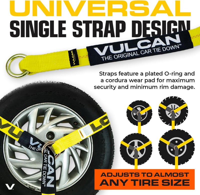 VULCAN Car Tie Down with Flat Hooks - Lasso Style - 2 Inch x 96 Inch - 4 Pack - Classic Yellow - 3,300 Pound Safe Working Load - Image 4