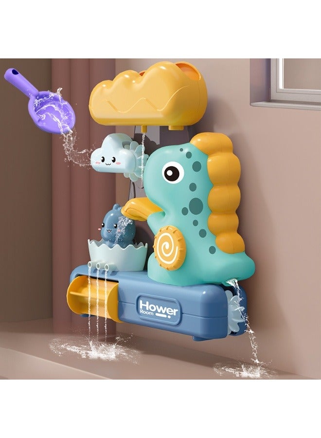 5Piece Bath Toy Set Dinosaur Waterfall Cartoon Shark Fishing Net with 3-Piece Silicone Fish Toys Mechanical Mold Free Bath Time Toy Bathroom Wall Bathtub Tub Shower Gift - Image 1