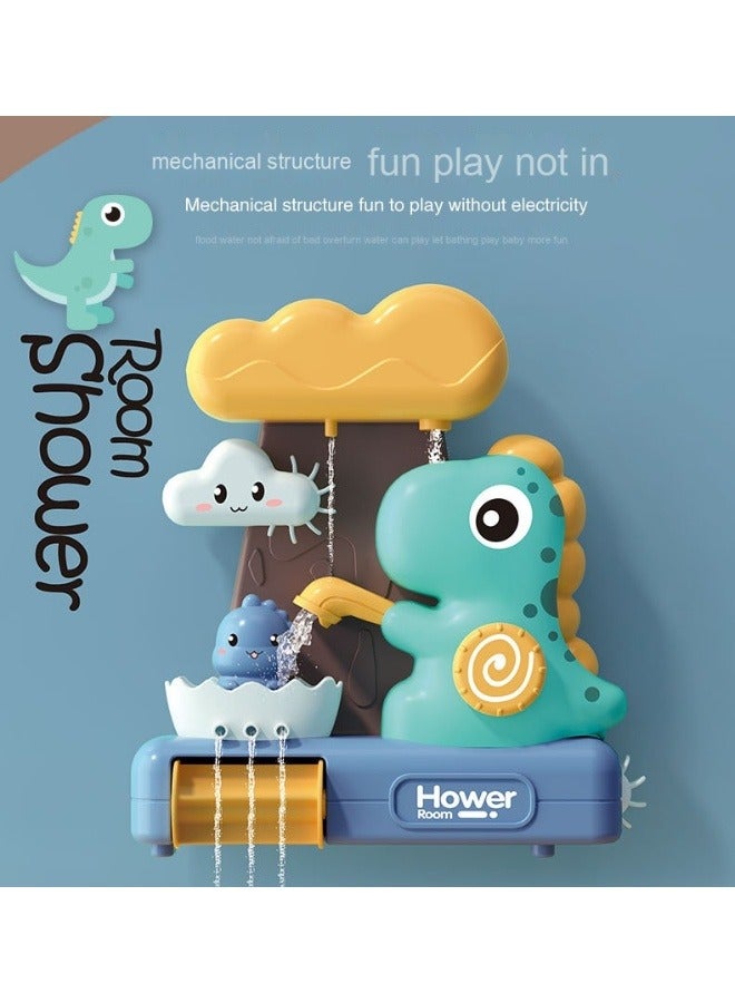 5Piece Bath Toy Set Dinosaur Waterfall Cartoon Shark Fishing Net with 3-Piece Silicone Fish Toys Mechanical Mold Free Bath Time Toy Bathroom Wall Bathtub Tub Shower Gift - Image 2