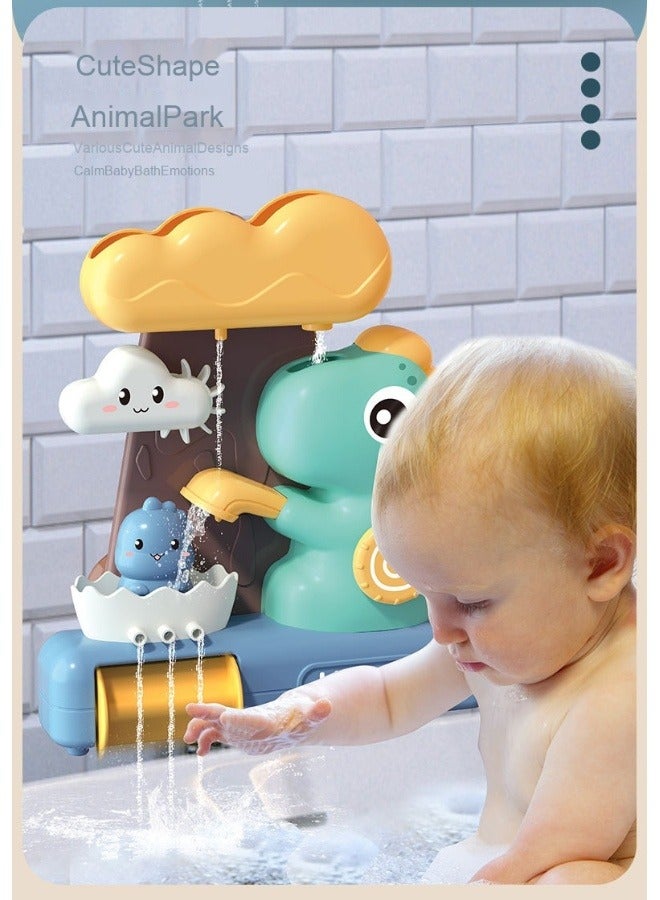 5Piece Bath Toy Set Dinosaur Waterfall Cartoon Shark Fishing Net with 3-Piece Silicone Fish Toys Mechanical Mold Free Bath Time Toy Bathroom Wall Bathtub Tub Shower Gift - Image 3