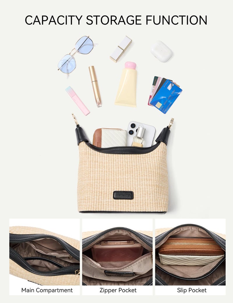 BOSTANTEN Straw Crossbody Bags for Women Raffia Clutch Shoulder Purse Handbags for Beach, Vacation, Daily Use Brown - Image 5